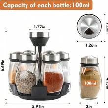 7pcs Rotating Glass Spice Jar Rack, Glass Storage Jars, Seasoning Bottles, Sugar Pot, Pepper Shaker, Salt Cellar, Kitchen Storage Rack - View 7
