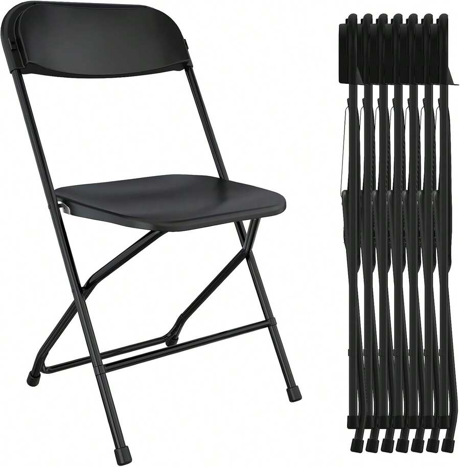 8 Pack Black Folding Chairs, Foldable Party Chairs, Plastic Folding Chair For Outside, Indoor Outdoor Stackable Commercial Seat With Steel Frame For Office Wedding Dining School, 350LBS - Black - View 1