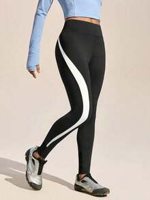 Exploreva Women's Seamless Leggings With Color Block Design - Apricot - View 7