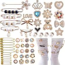 55pcs Gold Sparkling Sock Accessories Set - Pearl & Rhinestone Brooches, For Socks, Shoes, Hats | Perfect Decoration Choice (No Box) Dress Accessories Pin For Clothes Bag Charm School Office Accessories Shirts Jacket Jewelry Christmas Halloween Clothes Pin Funny Cute Teacher Gifts - Multicolor - View 4