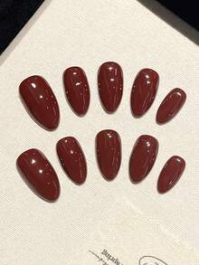 10 buah Stiker Kuku Buatan Tangan, Kuku Palsu Pendek Berbentuk Almond, Gaya Manis dan Mewah, Kuku Palsu Pendek Merah Solid Mengkilap Halus, Cocok untuk Wanita dan Anak Perempuan untuk Pemakaian Sehari-hari dan Liburan, Termasuk Set Alat Manikur. - MultiWarna - View 4