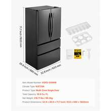 French Door Refrigerator, 18.9 Cu. Ft. Kitchen Fridge, Counter Depth French Refrigerator With LED Display And 4 Casters, Frost-Free Bottom Freezer Refrigerators For Home & Commercial Use, Black - Black - View 11