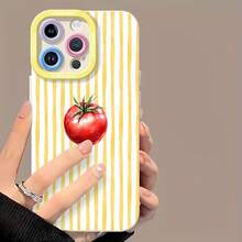 Fondo a rayas rojas, amarillas y blancas con tomate.funda de teléfono Fundas compatibles con ,Apple,VIVO,OPPO,,, y Honor.Fabricadas en silicona TPU,ofrecen protección contra golpes y caídas. - Blanco - Ver 2