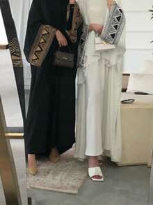 1pc Open Abaya With Elegant Embroidered Cuffs, Fashionable Muslim Islamic Clothing Suitable For Women's Daily Wear, All Seasons - Multicolor - View 2