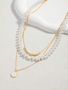 European And American Style Multi-Layer Couple Necklace, Minimalist Metal Pendant Necklace For Women - Gold - View 2