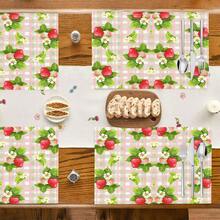 1pc/4pcs/6pcs Strawberry Pattern Linen Placemats, Suitable For Dining Table, All Season Decor, Modern Washable Table Mats, Room Decor, Coasters, Kitchen Dining Mats, Indoor Outdoor Party Decoration, Home Decor, Ideal Gift - Multicolor - View 4