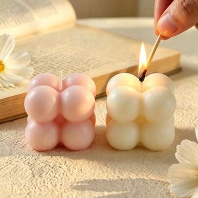 1/2 cây nến thơm hình bong bóng lập phương dễ thương màu trắng và hồng nhạt, nến thủ công hình bong bóng, thích hợp cho dịp tựu trường, sinh nhật, tốt nghiệp, không khí lãng mạn, ngày Valentine, Giáng sinh, bạn thân, ngày của mẹ, trang trí nhà cửa.