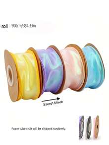 1pc Rainbow Mermaid Tail Decorative Satin Ribbon, Featuring Iridescent Wavy Design With Scalloped Edge And Decorative Mermaid Tail Pattern, Ideal For DIY Crafts, Floral Arrangements And Home Decor. Perfect For Christmas, Easter And Valentine's Day. - Multicolor - View 10
