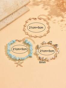 3pcs/Set Summer Beach Shell & Seashell Asymmetrical Blue Stone Design Foot Jewelry, Suitable For Beach, Vacation, Daily Wear, Travel, Date - Multicolor - View 4