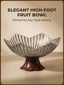 1pc Wood Grain Base High Foot Fruit Bowl: Made Of Thickened PP Material, Scratch-Resistant, Wear-Resistant And Odorless. Suitable For Storing Fruits, Snacks, Candies, Afternoon Tea Desserts, Etc. Detachable Base For Easy Cleaning. - View 13