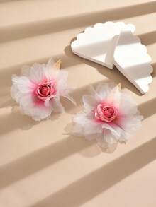 1对夸张3D立体花朵耳环（女士款） - 彩色 - 查看 3