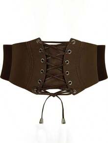 1pc Women's Brown Vintage Elastic Waist Corset Belt, Suitable Halloween Party Or Daily Wear - 棕色 - 查看 7