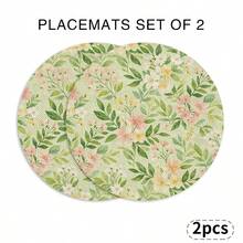 1pc Round Placemat, Printed With Vibrant Floral And Green Leaf Pattern, Suitable For All Seasons. Multi-Color Pattern Design, Made Of 100% Polyester Fiber, Size 15*15 Inches, Machine Washable. - Multicolor - View 23