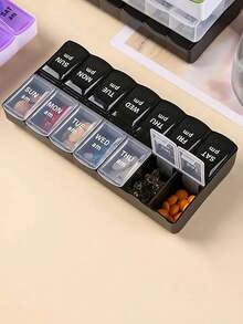 1pc 14-Grid Pill Case, Portable Weekly Pill Box With Large Capacity, 14 Compartments Medication Storage Container, Suitable For Back To School - Multicolor - View 16