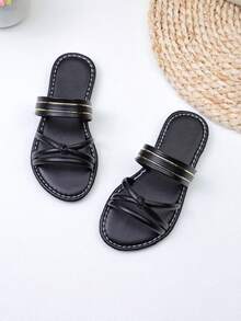 Dép trẻ em mùa hè mới, dép thời trang cho bé gái, dép xăng đan đế bằng thoải mái, dép hở mũi đi biển cho trẻ nhỏ và trẻ mới biết đi. - màu đen - Xem 2