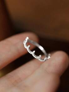 BALMORA 1pc S925 Sterling Silver Luxury Elegant Crown Zirconia Gold-Plated Ring, Suitable For Party & Daily Wear, Jewelry Gift For Women - Silver - View 5