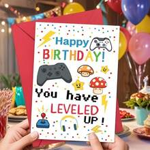 Una tarjeta de cumpleaños festiva de videojuegos: Deseando al gamer de tu vida un feliz cumpleaños - Multicolor - Ver 9