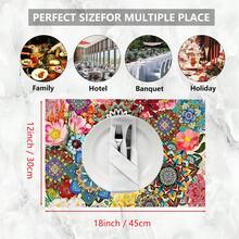 1pc/4pcs/6pcs Bohemian Style Printed Linen Placemats, Suitable For Dining Table, All Season Decor, Modern Washable Table Mats, Room Decor, Coasters, Kitchen Dining Mats, Indoor Outdoor Party Decoration, Home Decor, Ideal Gift - Multicolor - View 10
