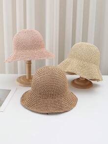 男女通用草編水桶帽，夏季寬邊遮陽帽，手工編織鉤針海灘帽，透氣旅行帽，適合戶外、度假、日常使用 - A - 查看 4