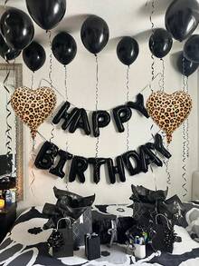 42件套黑色豹纹生日快乐气球套装，包含16英寸字母和心形气球，适用于派对场景、生日派对、家庭派对背景、情人节浪漫装饰、狂野主题派对、女生之夜、复古魅力派对、怀旧风情派对 - 多色 - 查看 5