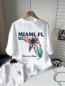 Men's Short-Sleeved Shirt, 2026, 100% Cotton, Streetwear Style Top With Vintage Miami Print, Loose And Relaxed Fit, Soft And Breathable Casual Shirt F - White - View 3