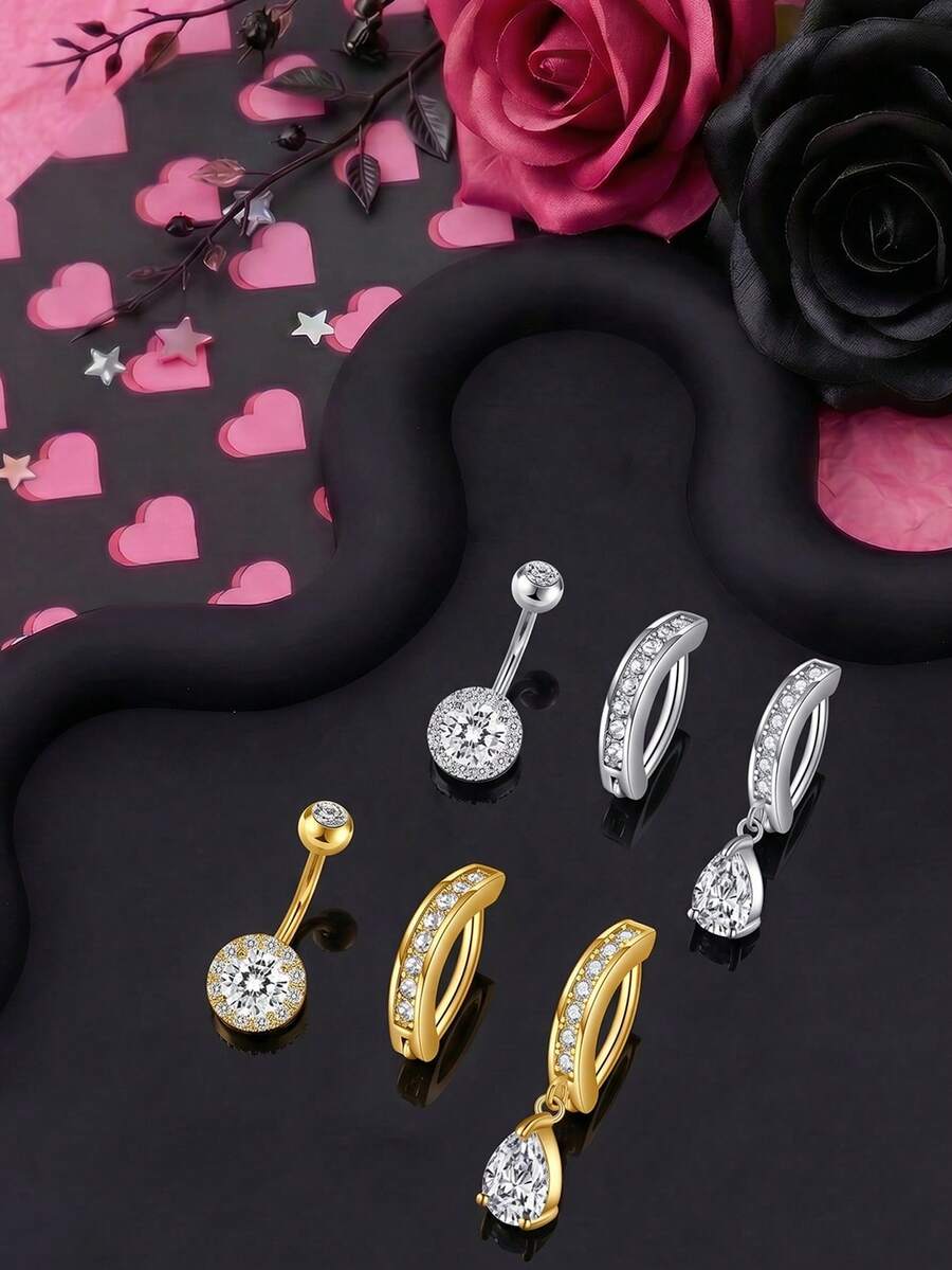 14G Belly Button Rings Clicker Belly Rings,Funky Clear Cubic Zirconia Belly Piercing Jewelry,14K Gold Plated Belly Navel Rings For Women,316L Stainless Steel Curved Reverse Navel Rings Belly Piercing Jewelry Barbell - Belly Ring - View 1