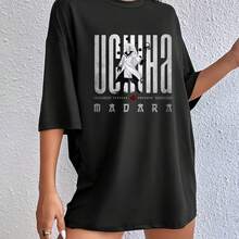 Black Uchiha Madara Anime Character And Text Design Casual Wear T Shirt 100% Cotton Unisex Loose Short Sleeve Ultra Soft Breathable Perfect For Daily Wear - Black - View 10