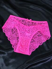 3pcs/Set Women's Low Waist Lace Sexy Thong Panties - Hot Pink - View 4