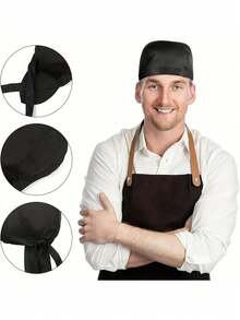1 pieza/2 piezas Gorro de chef ajustable, gorro de cocina reutilizable unisex con banda elástica, para uso profesional en cocina, cafetería, restaurante, servicio de alimentos, suministros de cocina - Negro - Ver 7