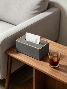 1pc 9.8*5.7 Inch Creative Gold-Edged PU Leather Agate Pattern Gray Tissue Box, Luxury Decor For Living Room And Dining Room - Dark Grey - View 9