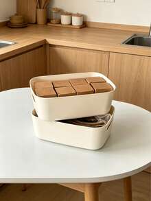 Stackable White Plastic Storage Basket With Integrated Handle, Minimalist Design, Nestable For Space Saving, Made Of Durable PP Material With Smooth Rounded Edges, Lightweight Yet Sturdy, Easy To Clean, Multipurpose For Cosmetics, Bathroom, Bedroom, Kitchen, Office, Toys, Snacks And Home/Apartment Organization - Multicolor - View 2