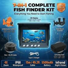 Portable 4.3 Inch HD Underwater Fishing Camera Fish Finder Kit, LCD Display With Adjustable Support & Bait Tracker, Video Fish Locator For Ice, Lake, Boat, Kayak Fishing, Fishing Accessories Gift For Men - màu đen - Xem 1