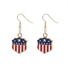 Zinc Alloy 4th Of July Themed Earrings, Oil Drop Rhinestone Design In Red, White And Blue, Suitable As Gifts For Holidays - Independent Sun Earrings - View 15
