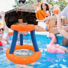 Juguete de piscina para adultos, flotador de piscina inflable 2 en 1 con aro y pelota de baloncesto, juguete acuático para fiestas al aire libre y juegos de agua en la piscina de costado - Naranja - Ver 5