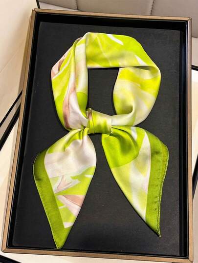 1pc Spring New Gradient Tie Dye Large Scarf, Gentle Leaf Print Silk Scarf, Atmospheric Neck Scarf, Elegant Shawl, Headscarf, Wrap, Suitable For Outdoor, Riding, Dancing, Party, Holiday Gift