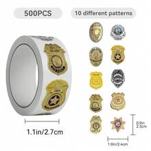 500张金色卡通徽章贴纸卷，趣味徽章装饰涂鸦美学贴纸，乙烯基防水，适用于笔记本电脑、手机、汽车、滑板、水瓶、剪贴簿、电脑日记、剪贴簿用品 - A - 查看 1