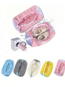 1pc Washing Machine Shoe Bag, Suitable For All Types Of Shoes - Light Blue With White Zipper, Soft Fleece Lining, Effectively Protects Clothing, Especially Suitable For Sneakers And Casual Shoes. This Laundry Bag Is Also An Ideal Choice For Vacation Travel - Multicolor - View 2