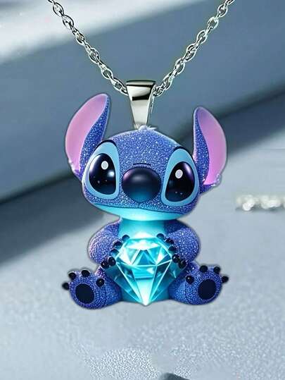 Disney 1 Set, Necklace, Sewing [2D Flat], 2D Acrylic New Girl Necklace, Cute Sewing DIY Pendant With Sparkling Stones, Fashionable Sweater Chain, Ideal Gift For Birthday Party (Necklace Chain Random)