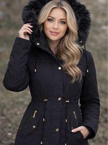Women's Lined, Fleece-Lined Parka Jacket With Removable Hood, Reinforced For Winter - Black - View 1