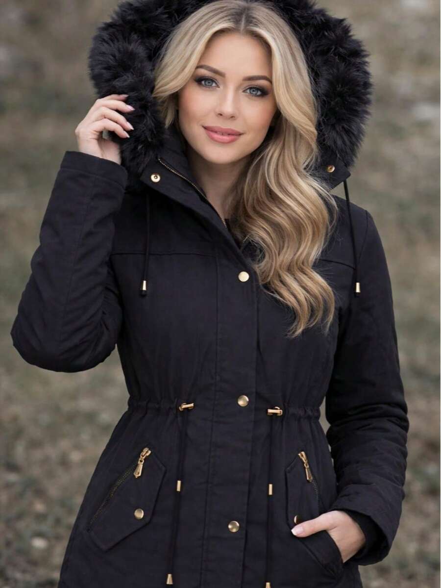 Women's Lined, Fleece-Lined Parka Jacket With Removable Hood, Reinforced For Winter - Black - View 1