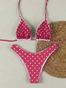 Bộ bikini chấm bi mang đến vẻ nữ tính, áo tắm ôm sát ngực hình tam giác gợi cảm cho kỳ nghỉ biển. - Nhiều màu - Xem 3