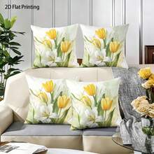 1 Peça/4 Peças Capa de Almofada Estampada com Padrão de Tulipa, Impressão Unilateral, 40*40cm, 45*45cm, 50*50cm, Adequada para seu Sofá, Decoração da Sala de Estar, Adequada para Uso Diário - Multicolorido 3 - Visão 6