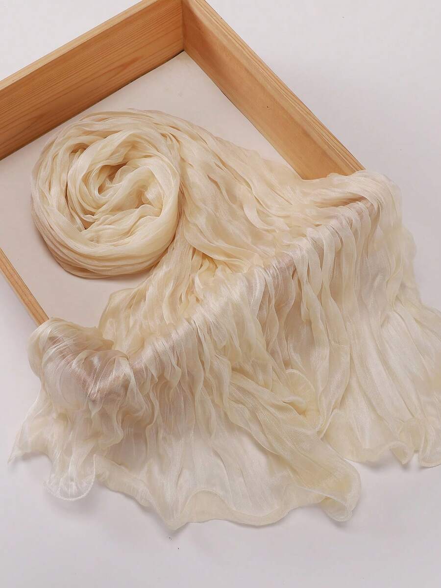1件装女士春季亮片网纱装饰头巾，节日庆典面纱头巾 - 米色 - 查看 1