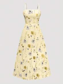 Women's Elegant Sunflower Print Chiffon Dress & Jacket Two Pieces Set, Graceful Beach Holiday Outfit Summer - Yellow - View 5