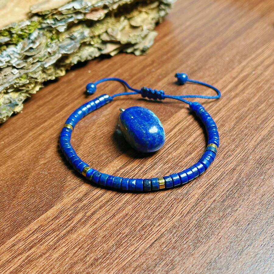 Natural Lapis Lazuli Bracelet, Handmade Braided Rope, Adjustable Size, Retro Elegant Niche Design For Unisex - Multicolor - View 1