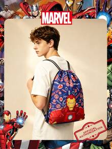Marvel 1个漫威官方授权钢铁侠图案抽绳背包，运动健身包，大容量购物袋，轻便收纳袋，非常适合男孩/学生，是旅行、运动、海滩、度假、日常使用、郊游、购物、返校的理想之选。 - 彩色 - 查看 8