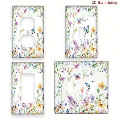 1pc Modern Butterfly & Floral Meadow Switch Panel Cover - 2D Flat Wall Plate, Elegant Easy Installation, Suitable For Switches And Sockets, Living Room, Bedroom, Bathroom Decor Panel, 2D Flat