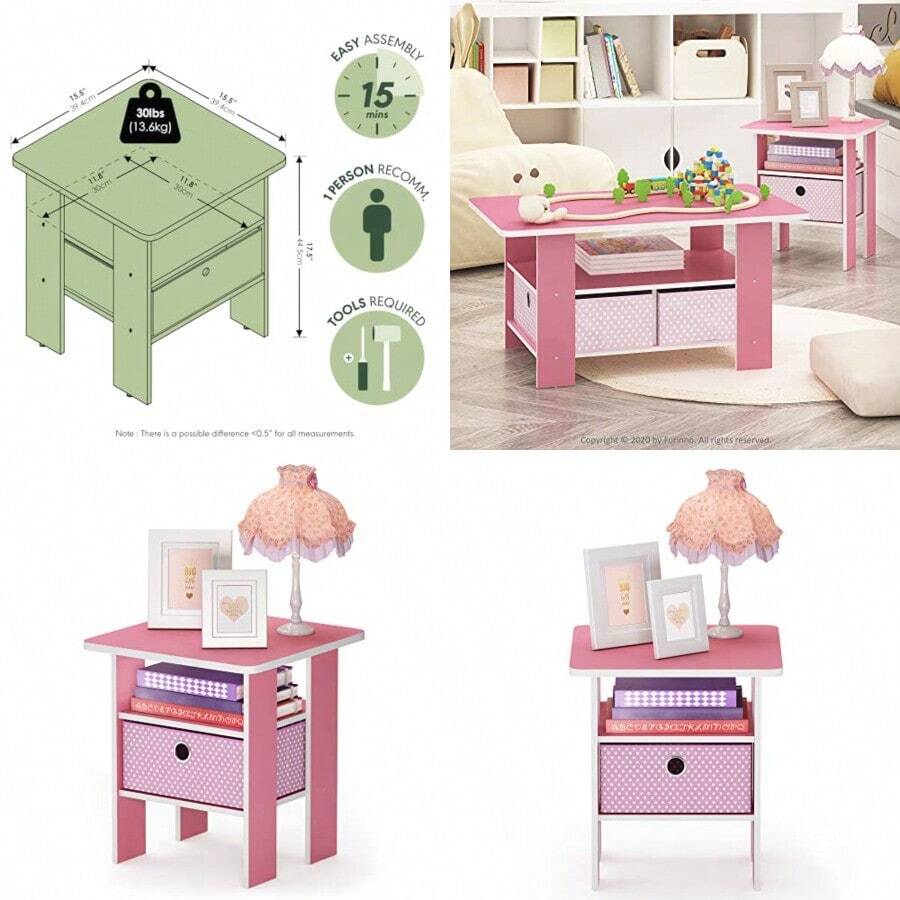 FURINNO Andrey - con cajón Basura 1 Unidad Color Rosa Claro - Rosado/rosado claro - Ver 1