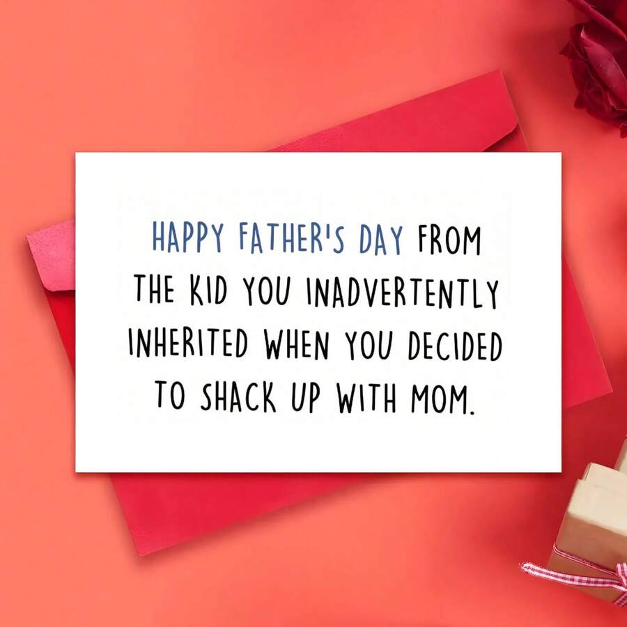 Humorous Stepfather Card Suitable For Father's Day Gifts - "Happy Father's Day To The For Man You Inherited" Poem With Bold Text & Assorted Colors, Premium Paper Keepsake For Stepdad From Wife, - Birthday Or Wedding Appreciation Gift - One Size Fits All - View 1