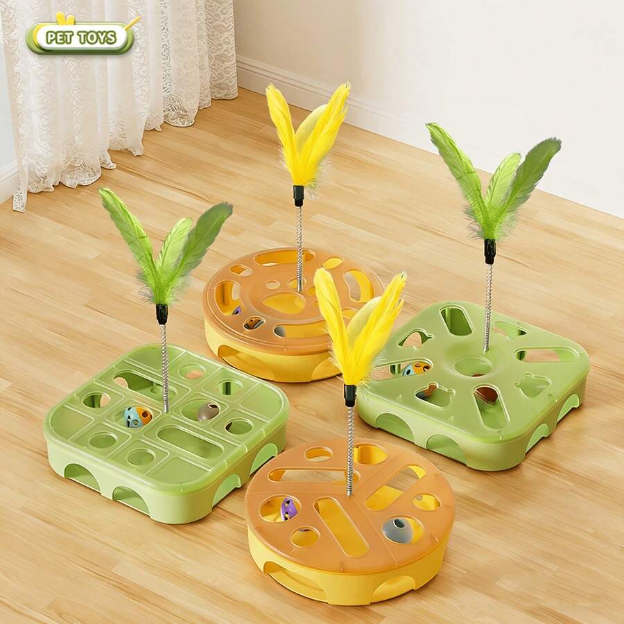 1 món đồ chơi cho mèo: mê cung xếp hình, que lông vũ có chuông, đồ chơi tương tác giải trí cho mèo. - Xem 1